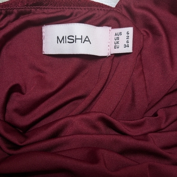 Misha Red Gathered High Slit One Shoulder Asymmetric Pauline Maxi Dress Cocktail - Picture 13 of 14